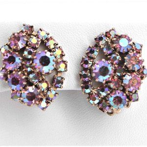 Vintage Pink Aurora Borealis Rhinestone Earrings